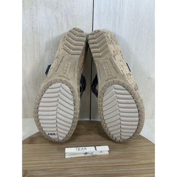 Crocs A-Leigh Plaid Leather Strap Cork Wedge Sandal Shoes Womens Size 7 - Picture 7 of 8